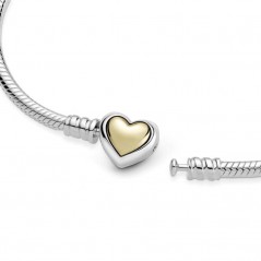 599380C00 - Pulsera Pandora de palta con cadena de serpiente y cierre de corazón y oro de 14k