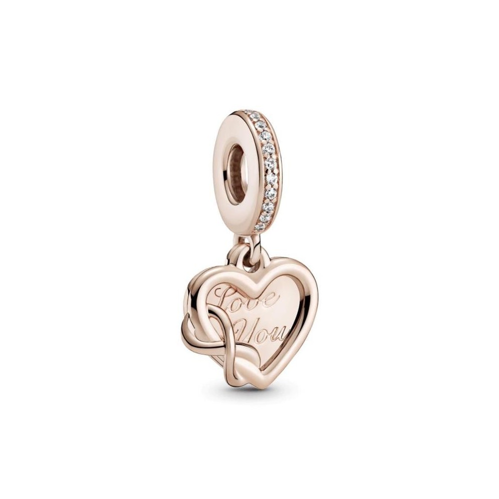 789369C01 - Charm Pandora de plata Rose Corazón e infinito con circonitas cúbicas transparentes