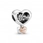 Charm Pandora de plata de Mamá y corazón rose