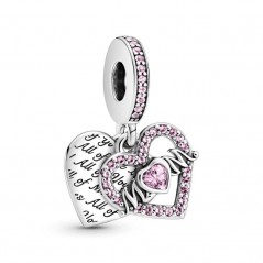 Charm Pandora colgante de plata Corazón de madre con cuento de hadas, concirconitas cúbicas rosa y cristal cerise