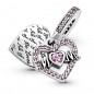 Charm Pandora colgante de plata Corazón de madre con cuento de hadas, concirconitas cúbicas rosa y cristal cerise