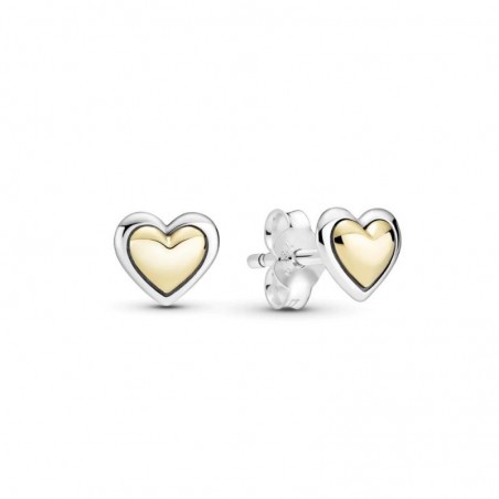 Pendientes Pandora de plata con corazón de oro 14k