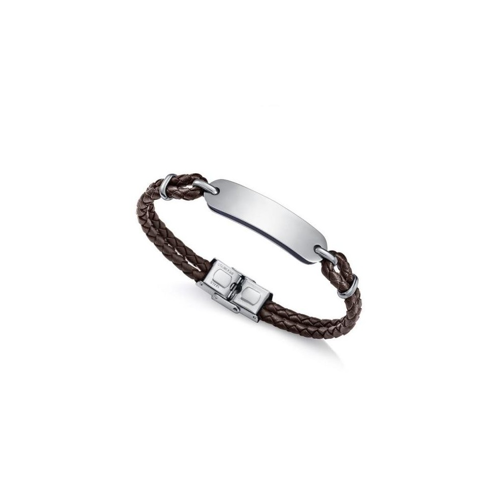 15107P01011 - Pulsera Viceroy Fashion de acero y piel marron con placa