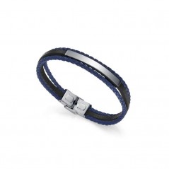 Pulsera Viceroy Fashion de acero con multiples cordones de piel negro y azul