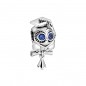 Charm Pandora de plata Graduación Buho con cristal azul estelar