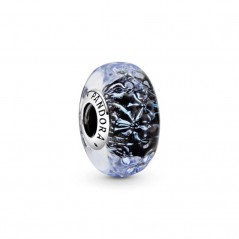 Charm Pandora de plata Ondulado Cristal de Murano iridiscente y azul oscuro