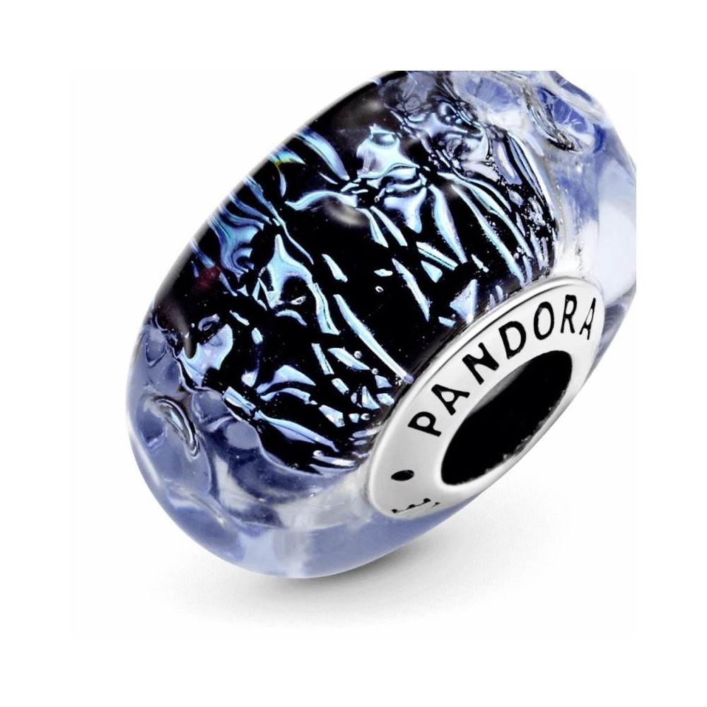 cangrejo Esperar algo mediodía Charm Pandora de plata Ondulado Cristal de Murano iridiscente y azul oscuro