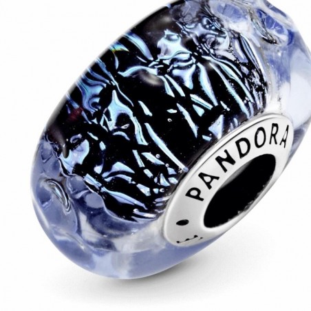 Charm Pandora de plata Ondulado Cristal de Murano iridiscente y azul oscuro