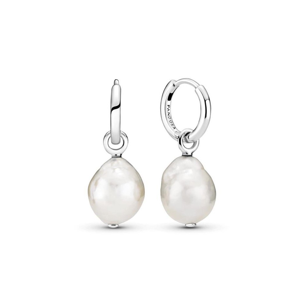 299426C01 - Pendientes de aro Pandora con perla cultivada en agua dulce blanca y barroca