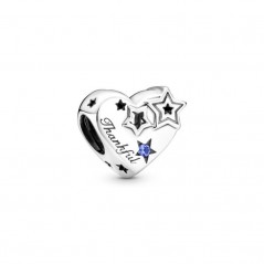 Charm Pandora Agradecido de plata de ley con corazón y cristal azul estelar