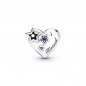 Charm Pandora Agradecido de plata de ley con corazón y cristal azul estelar