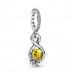 Charm Pandora colgante Disney Belle Infinity y rosa de plata de ley con cristal amarillo azufre y circonita cúbica transparente