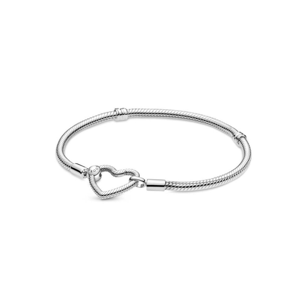 599539C00 - Pulsera Pandora de plata de ley con cadena de serpiente con cierre de corazón