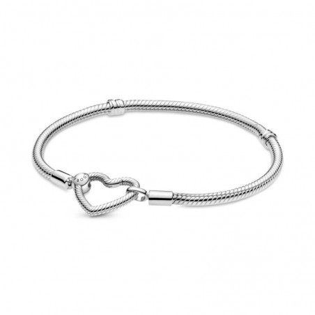 599539C00 - Pulsera Pandora de plata de ley con cadena de serpiente con cierre de corazón