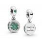 Charm Pandora Trébol Brillante con circonita transparente, cristal verde, grabado "Anything is possible"