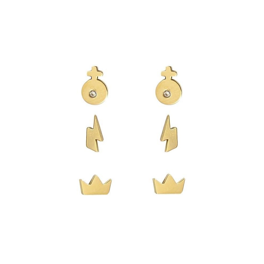 Set de 3 pares de pendientes dorados con motivos varios