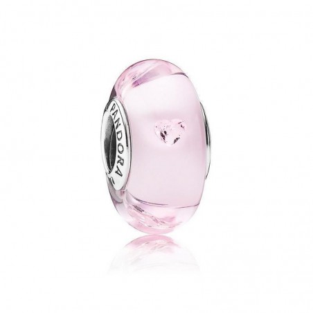 Cristal de Murano Pandora color rosa en plata de ley con corazones