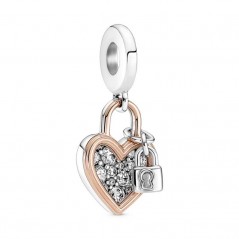 780087C01 - Charm Colgante Doble en plata de ley y con un recubrimiento en oro rosa de 14k Candado Corazón