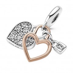 780087C01 - Charm Colgante Doble en plata de ley y con un recubrimiento en oro rosa de 14k Candado Corazón