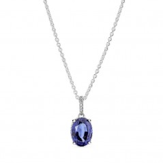 390055C01-45 - Collar de palta de ley Halo Brillante con cristal azul