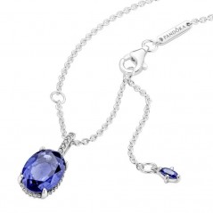 390055C01-45 - Collar de palta de ley Halo Brillante con cristal azul