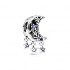 799643C01 - Charm de plata de ley Estrella & Luna creciente con cristales azules y circonitas cúbicas transparesntes