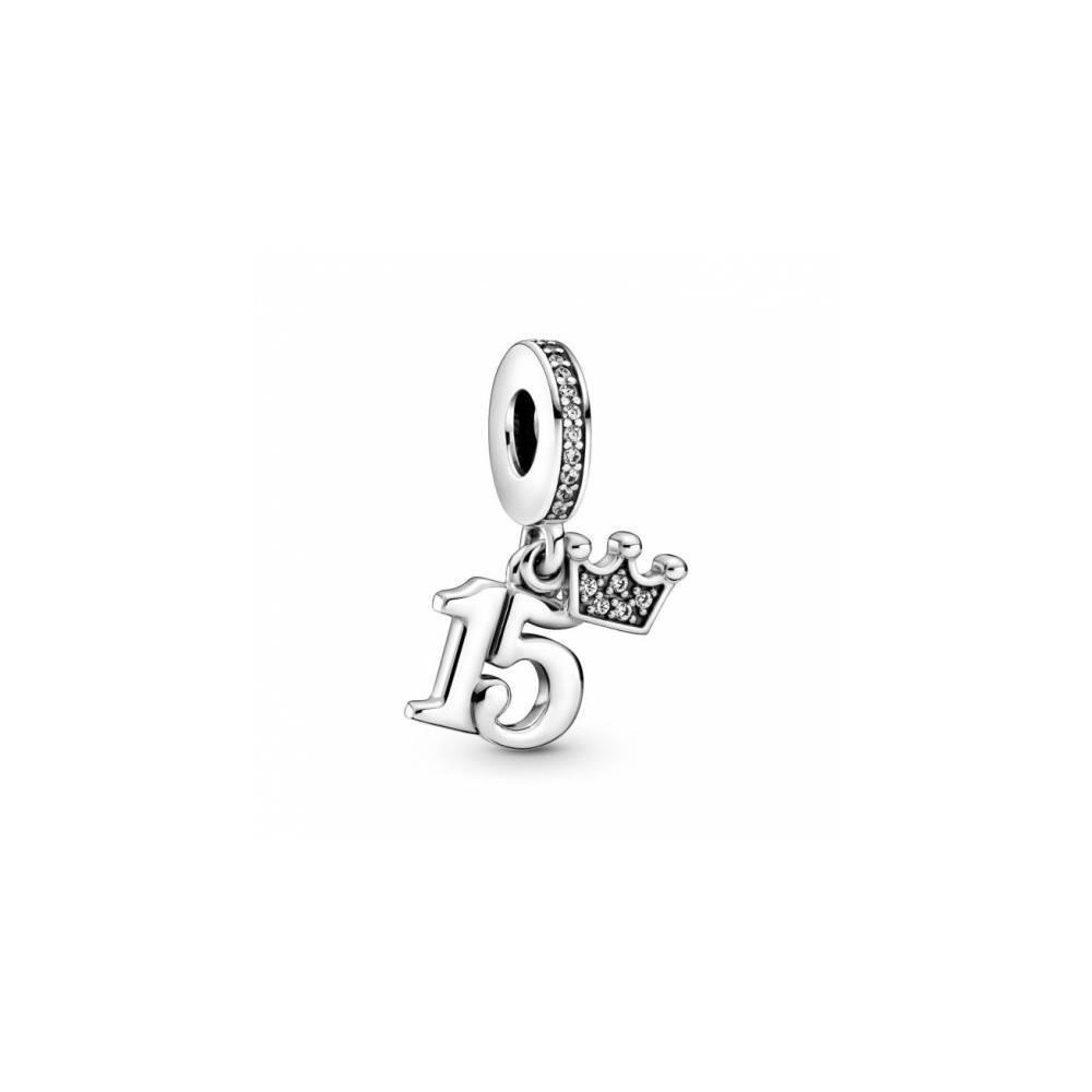 15 CELEBRATION AND CROWN STERLING SILVER DANGLE WITH CLEAR CUBIC ZIRCONIA