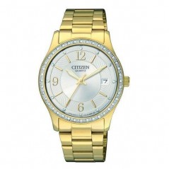 EV0042-53A - Reloj CITIZEN de Mujer.  brazalete de acero chapado de color dorado. Esfera redon