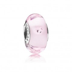 Cristal de Murano Pandora color rosa en plata de ley con corazones