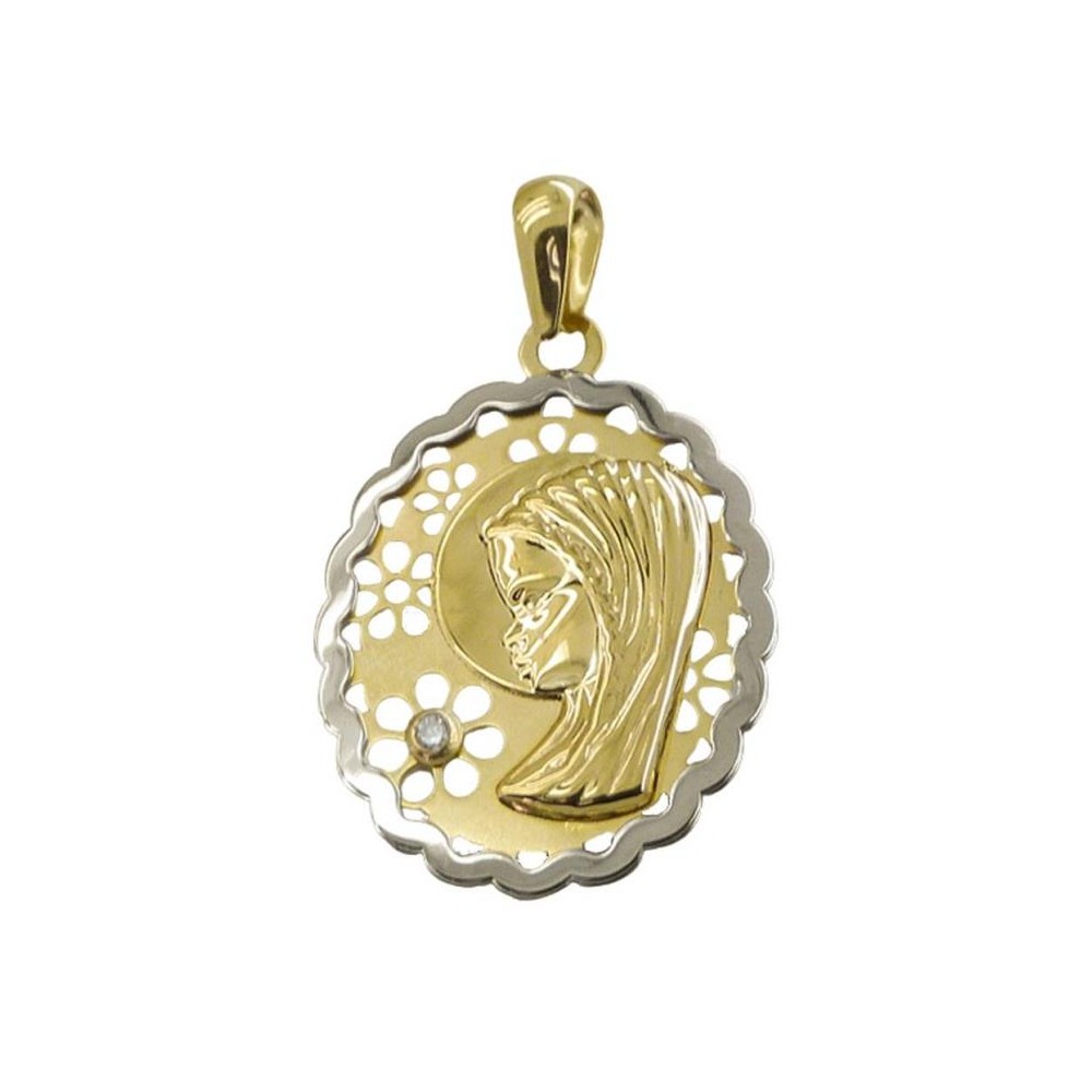 Medalla de la Virgen Niña de oro bicolor para comunión