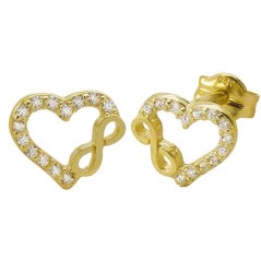 RR-5325 - Pendientes de oro para comunión en forma de corazón con infinito