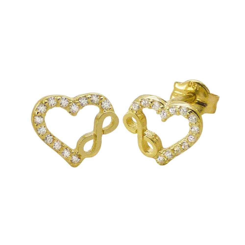 RR-5325 - Pendientes de oro para comunión en forma de corazón con infinito