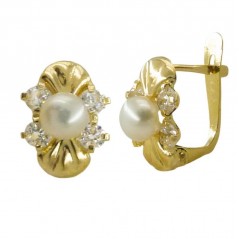 Pendientes de oro para niña de comunión con perla y circonitas
