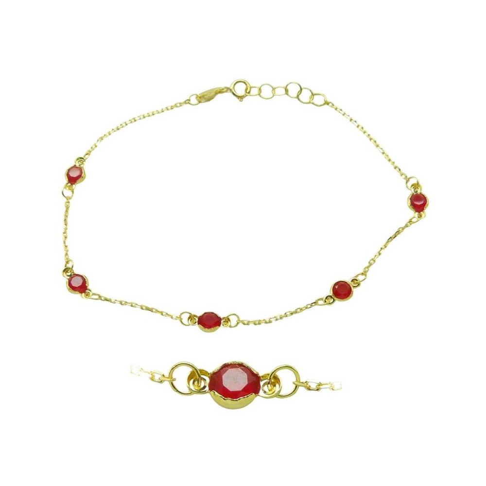 Pulsera de oro con 5 cuarzos rojos de 4mm