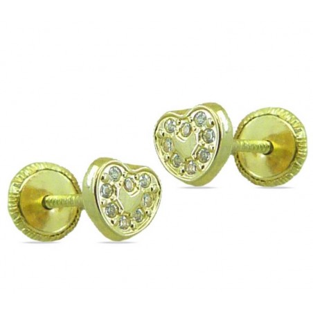 RR-4248 - Pendientes de oro amarillo de 18k en forma de corazón con 16 cirocnitas y 5 mm de diámetro. Cierre de rosca