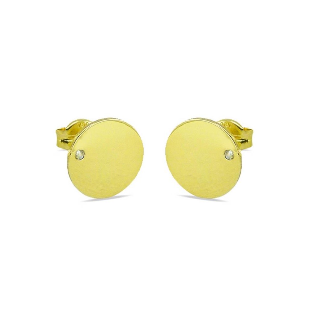 Pendientes de oro amarillo 18k redondos de 8,5 mm de diámetro y circonitas. Cierre de presión