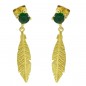 RR-5084V - Pendientes de oro 18k Pluma de 18mm piedra verde y cierre de presión