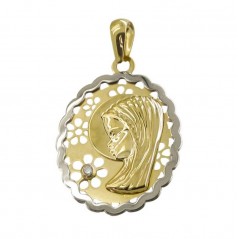 Medalla de la Virgen Niña de oro bicolor para comunión