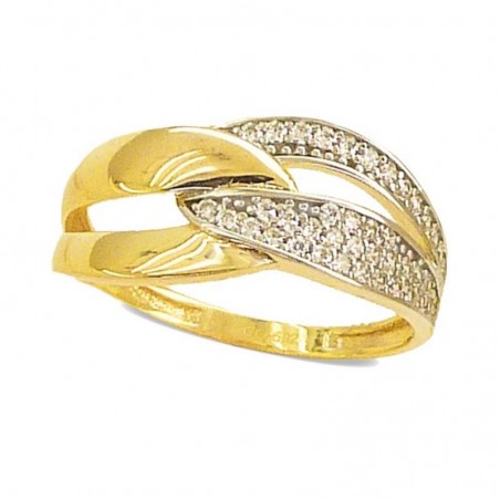 RR-4713 - Anillo de oro amarillo de 18k con circonitas sobre superficie de rodio