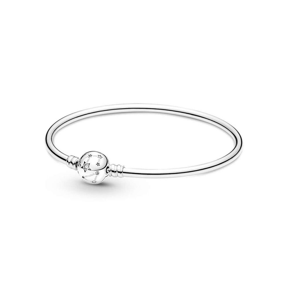 STERLING SILVER BANGLE WITH CLEAR CUBIC ZIRCONIA AND SHIMMERING SILVER SHITE ENAMEL