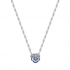 390770C01-50 - Collar en plata de ley Flor Pensamiento Azul