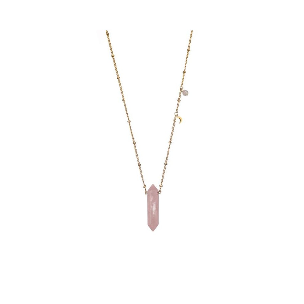 Collar AGATHA PARIS largo con chackra de cuarzo rosa colección FLY