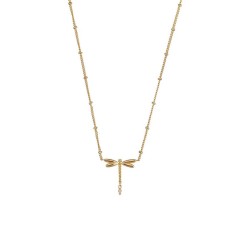 2651386-157-TU - Collar corto con libélula dorada y piedra luna de la colección FLY