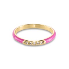 2240464-892 - Anillo fino chapado en oro 18k con esmalte rosa y circonitas
