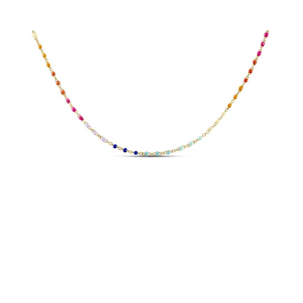 Collar de latón chapado en oro 18k con bolitas esmaltadas de distintos colores