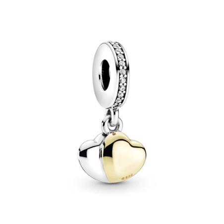 Charm Pandora de plata Doble Corazón en bicolor