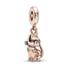 Charm Colgante con un recubrimiento en oro rosa de 14k Mascota Gato Brillante Pandora