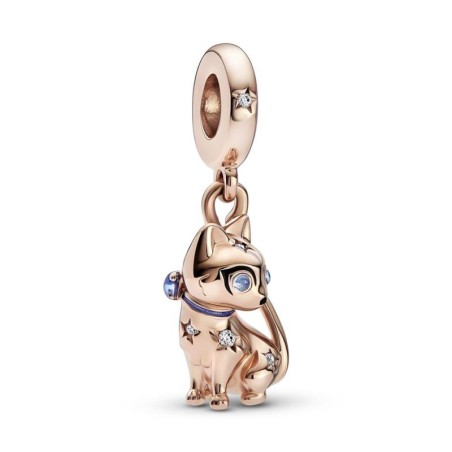 Charm Colgante con un recubrimiento en oro rosa de 14k Mascota Gato Brillante Pandora