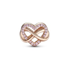 782246C01 - Charm con un recubrimiento en oro rosa de 14k Corazón Rosa Familia Infinito Pandora