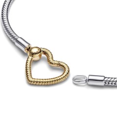 Pulsera Pandora Moments en plata de ley y con un recubrimiento en oro de 14k Cadena de Serpiente Cierre Corazón Pandora